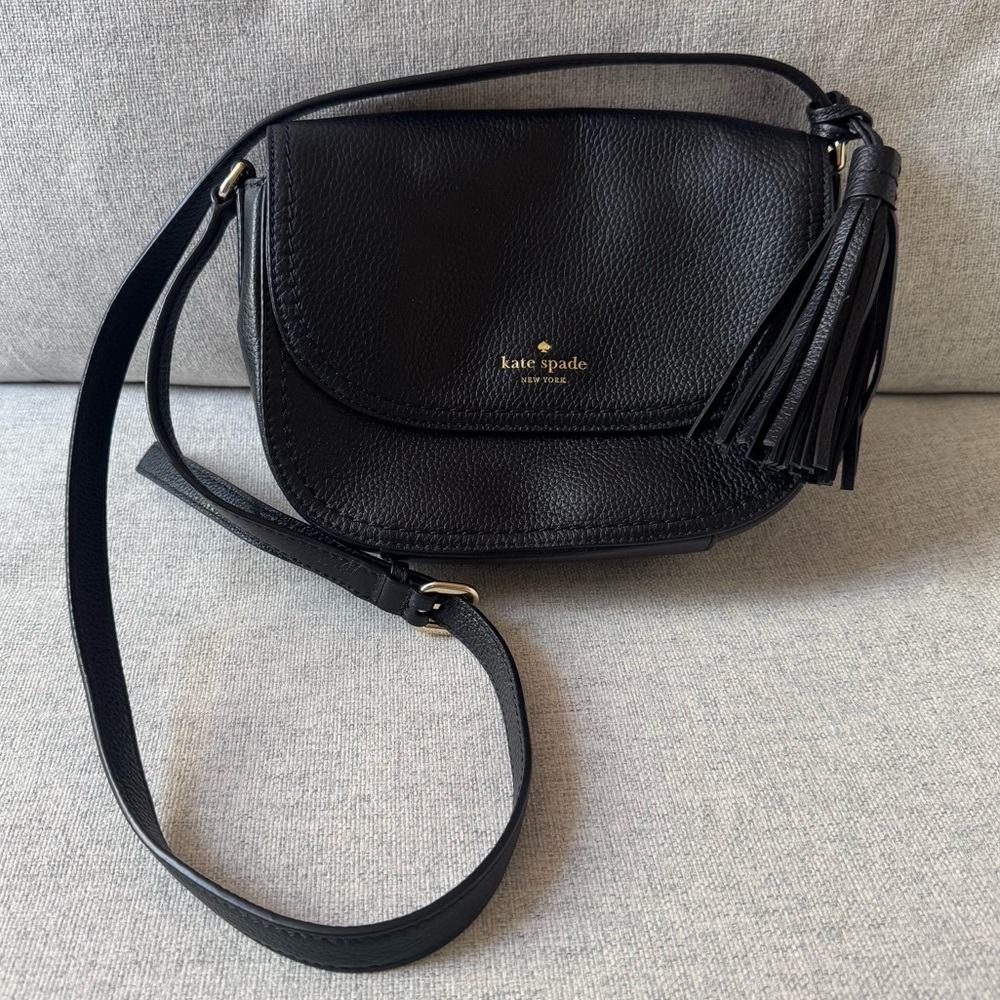 Kate Spade New York Black Pebbled Leather Tassel Crossbody Bag